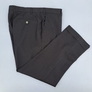 Santorelli Romeo Dress Pants Mens 38 Virgin Wool Brown Micro-Check Italy Cuffed